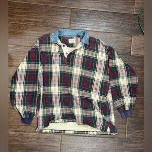 Vintage GH Bass & Co Plaid Long Sleeve Shirt with Denim Collar